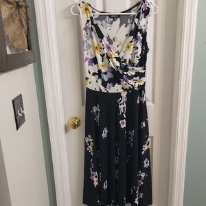 Elegant Floral Midi Dress in Black and Purple